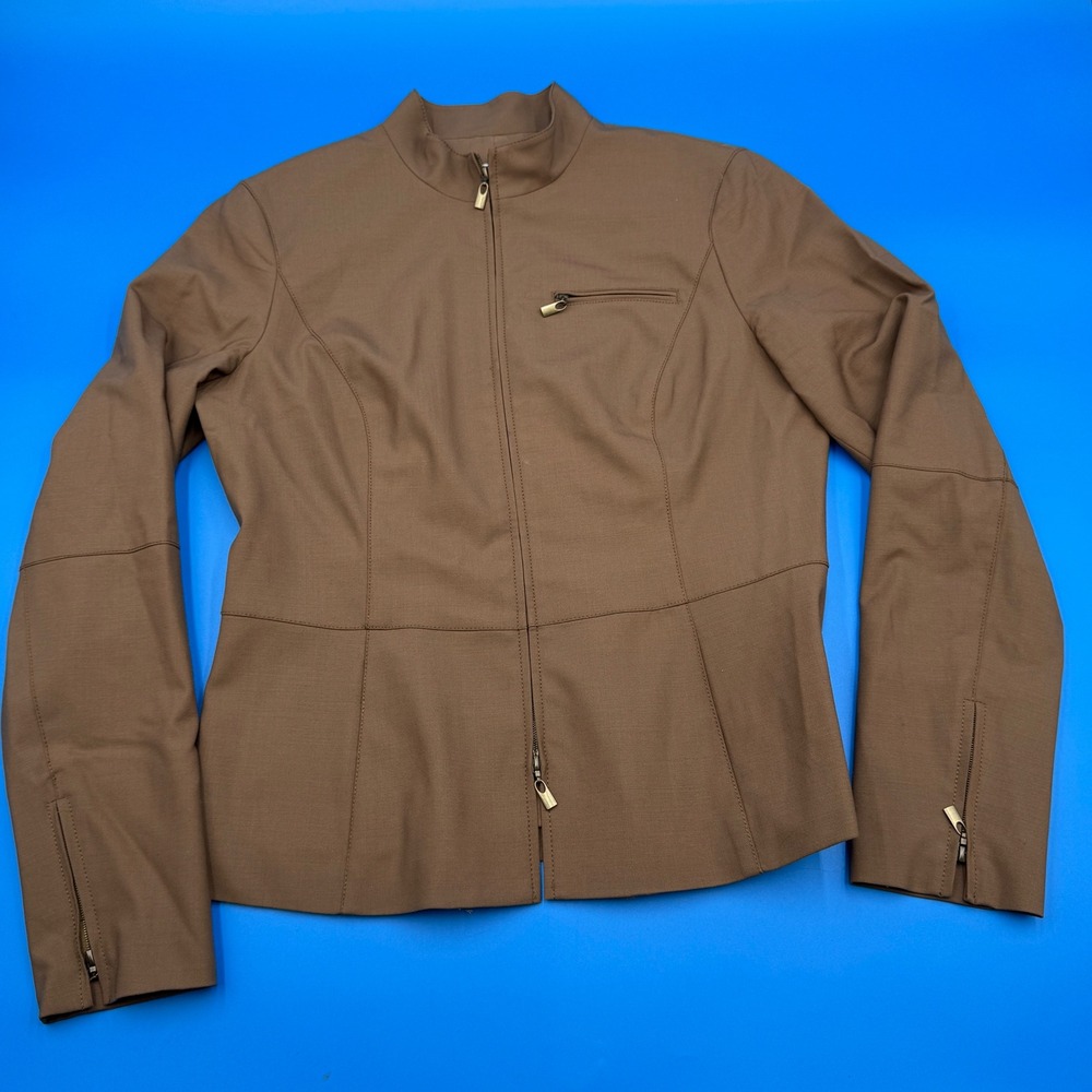 WORTH Women's Brown Wool Blend Zip Front Peplum Jacket Size 8